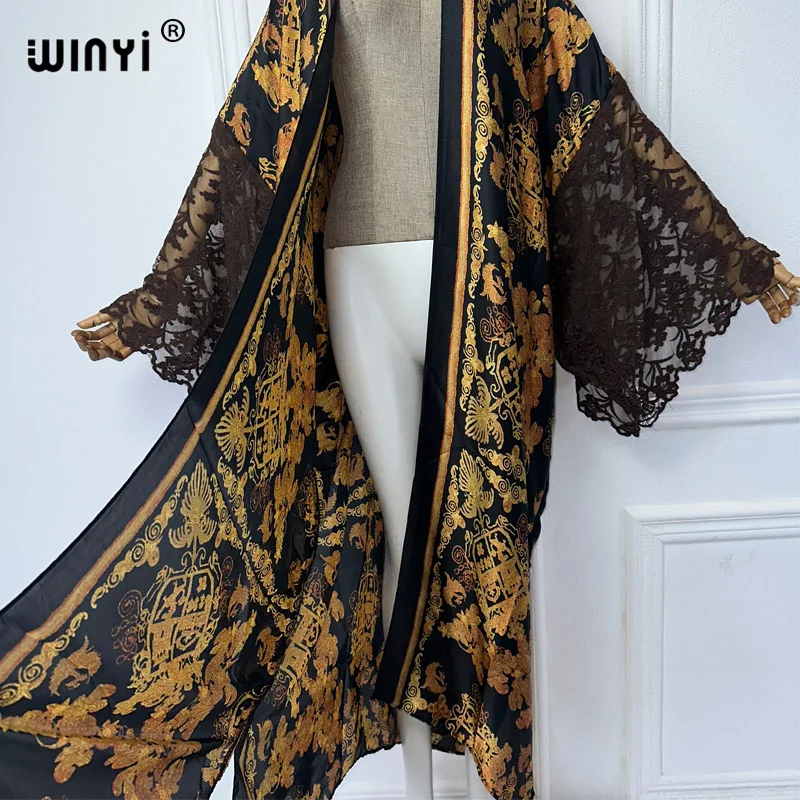 WINYI Kimono afrykańskie sukienki dla kobiet nadruk w stylu boho sweter z dzianiny rękawy bluzka damska abaja strój plażowy Cover up kaftan