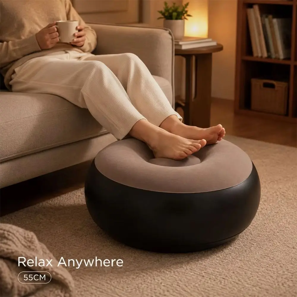 Air-tight MaterialLightweight Inflatable Foot Rest Ottoman Flat Wide Surface Stable Support Footstool Air Pouf Foldable Design