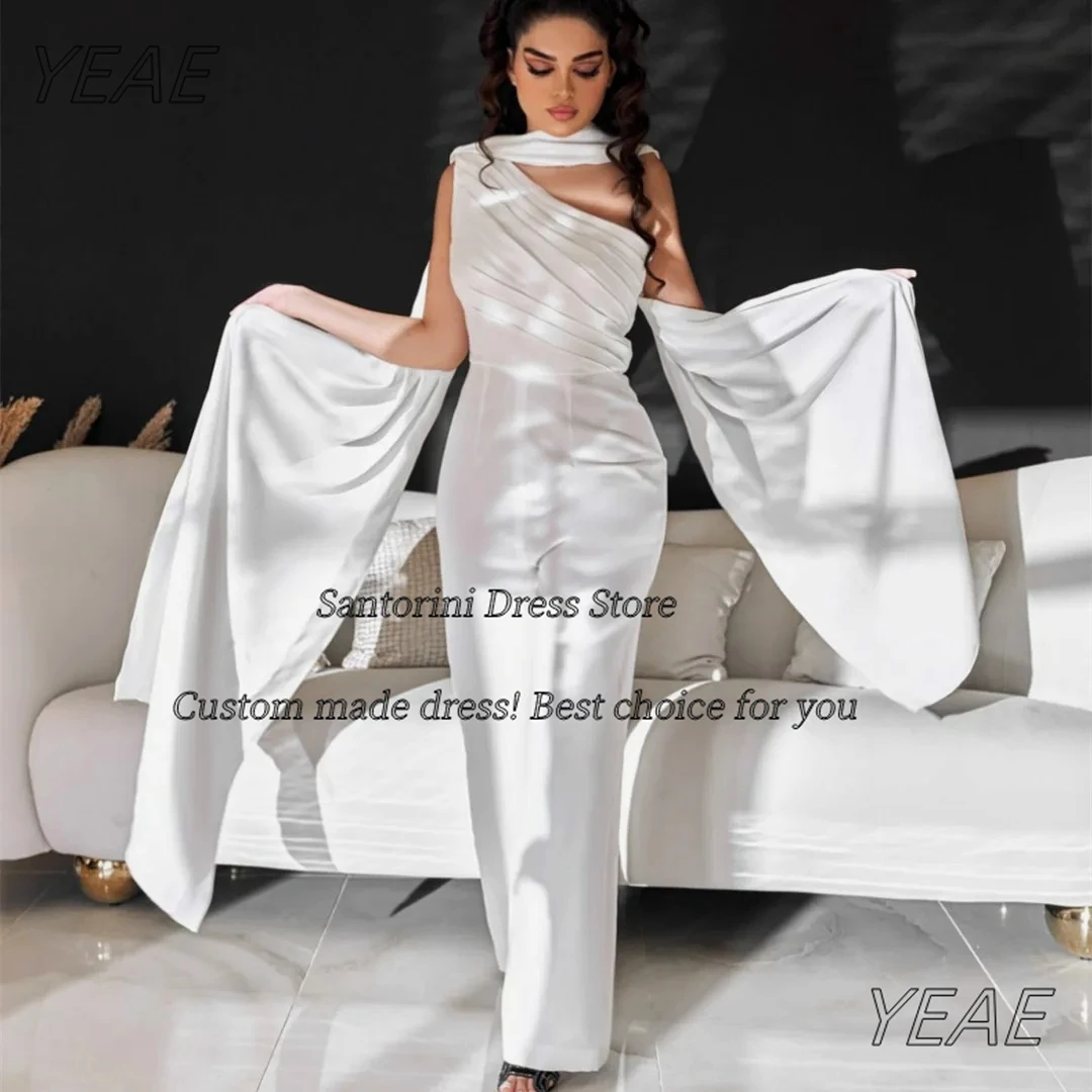 Santorini Customized Jumpsuits Women Wear Prom Party Ruched One Shoulder Evening Dress Shawls Pant Suits Formal Occasion Gowns