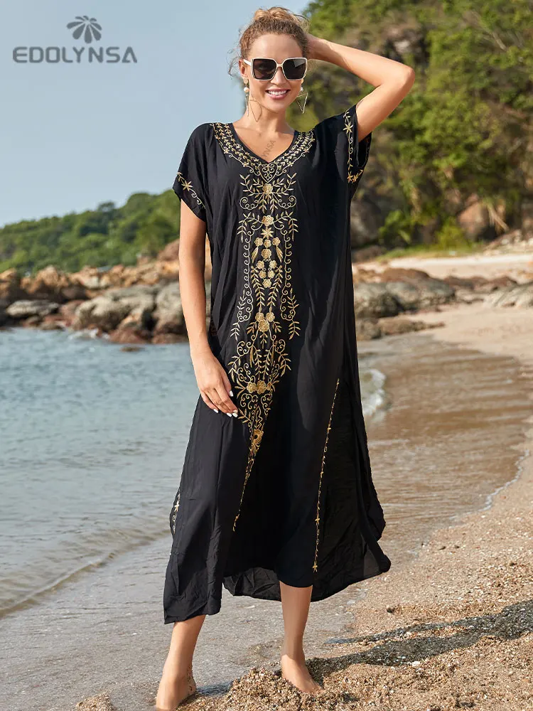 Embroidery Beach Cover up Saida de Praia Swimsuit Women Bikini cover up Tunics for Beach Pareo Sarong Beachwear Q790