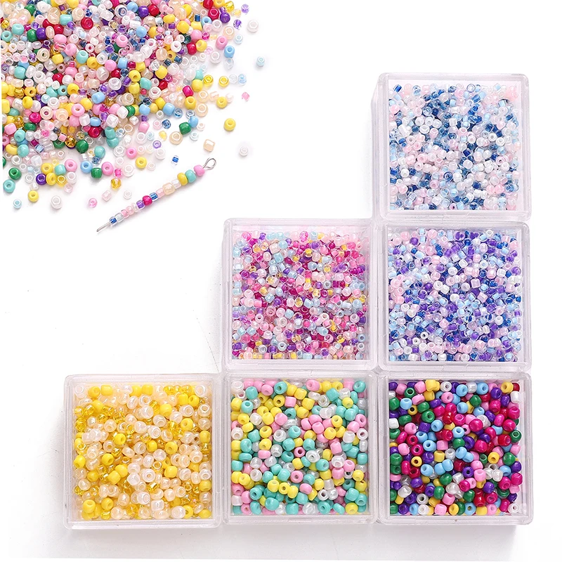 1000pcs 2mm Mixed Color Czech Glass Seed Beads Round Small Loose Beads for Handmade DIY Bracelet Earring Jewelry Making Findings