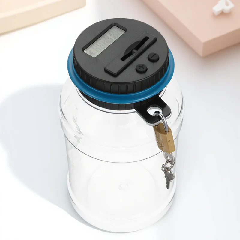 

1pc Digital Display Coin Bank Transparent Lcd Screen Calculates Savings Bucket Shaped Piggy Bank Saving Pot With Lock Creative