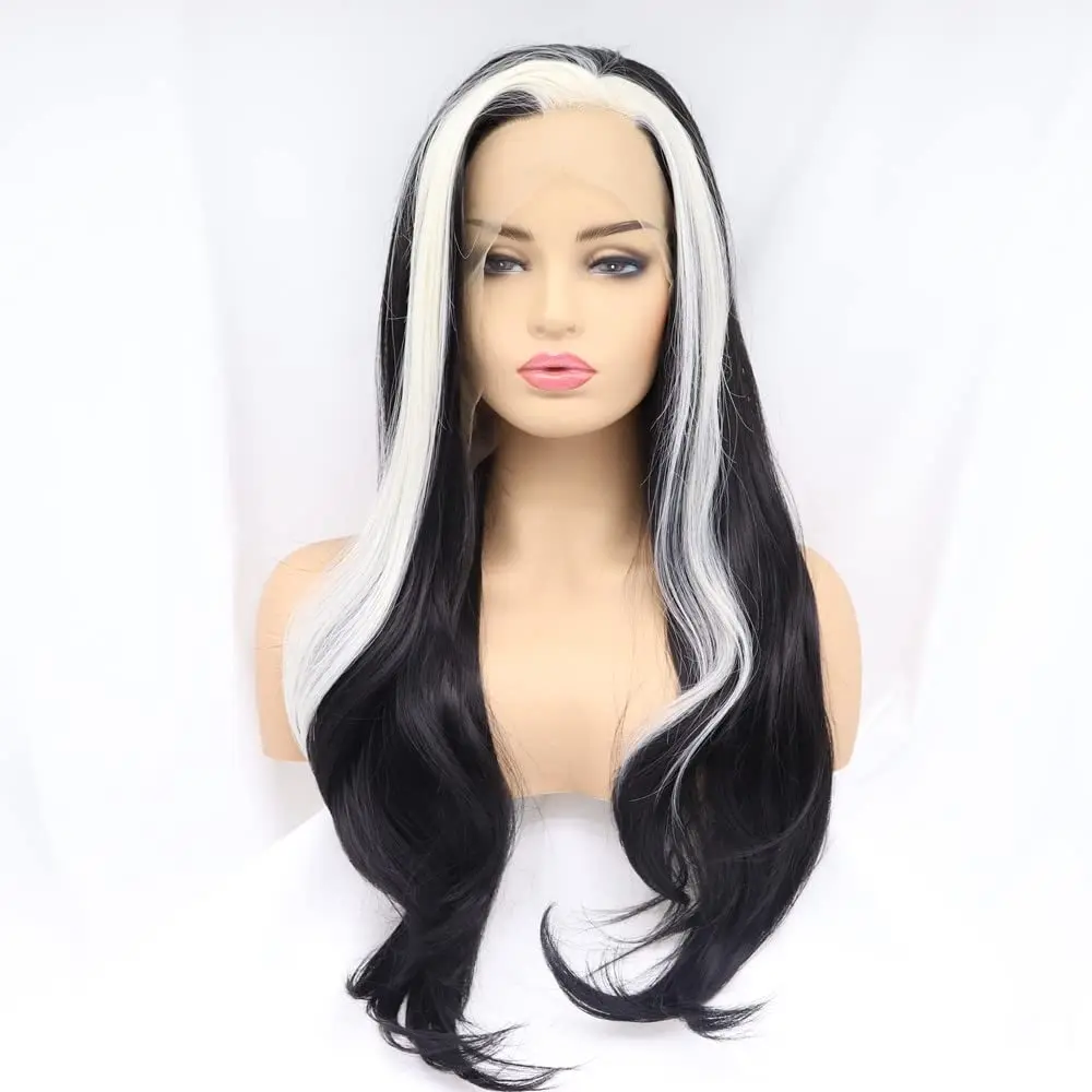 

Sylvia Wigs Natural Black Wig Synthetic Streaked Black/Blonde Mixed Lace Front Wigs For Women Hair Heat Resistant Fiber Long Wig