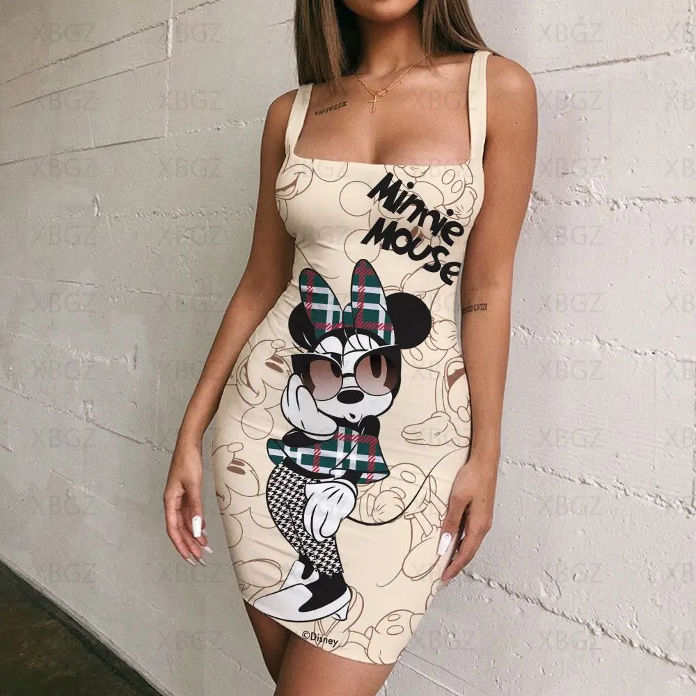 

Minnie Mouse Mickey Prom Dresses Print Mini Dress Sling Y2k Disney Sexy Cartoon Summer Woman 2022 Fashion Bodycon Chic Elegant