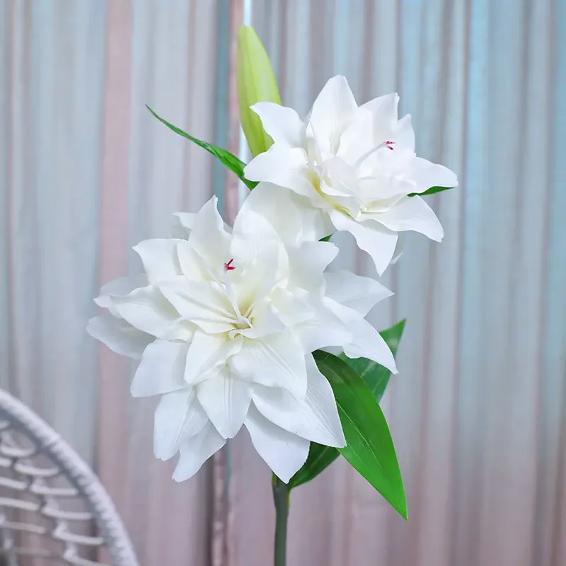 1Pc 3head Moisturizing Latex Lily Artificial Flowers Real Touch Flowers Wedding Bridal Bouquet Party Home Decor Lilies Floral