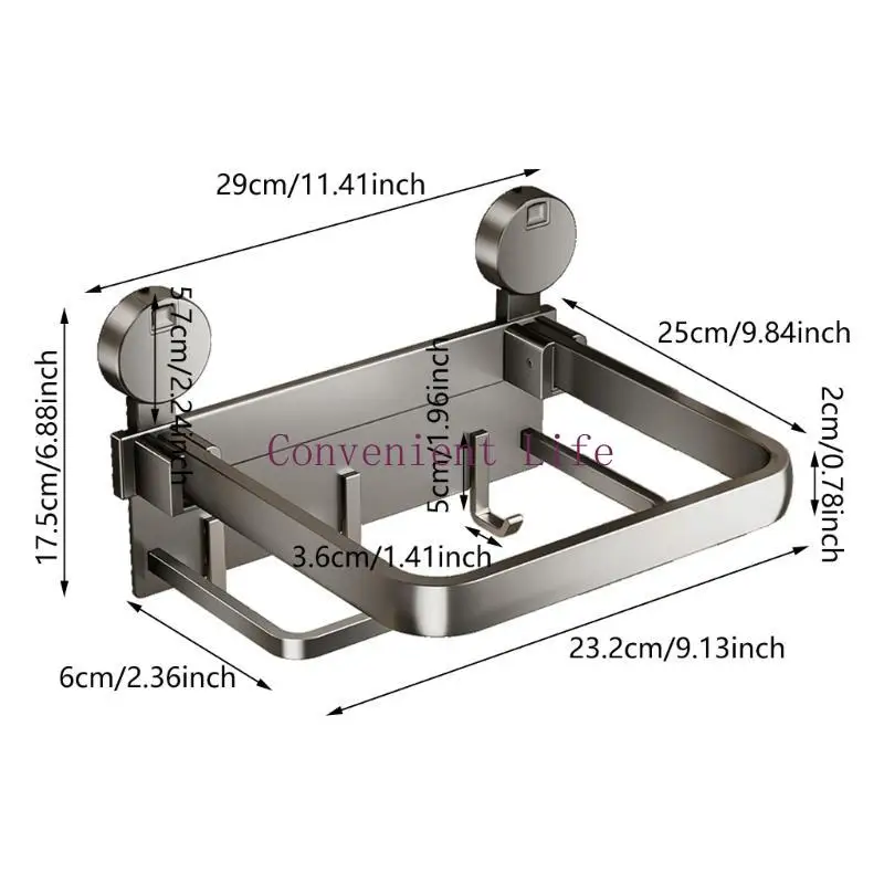 رف مناشف قابل للطي L1EE مع منظمات مثبتة على الحائط لأكواب الشفط للاستخدام متعدد الوظائف في الحمام والمطبخ والشرفة