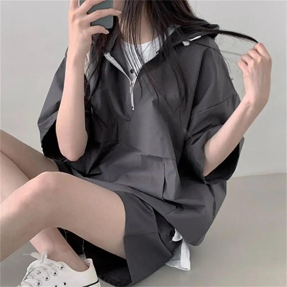 

Fashionable Casual Short Sleeve Women's Suit Solid Color Versatile Loose Fit Hooded Sportswear Summer New Arrival 2025