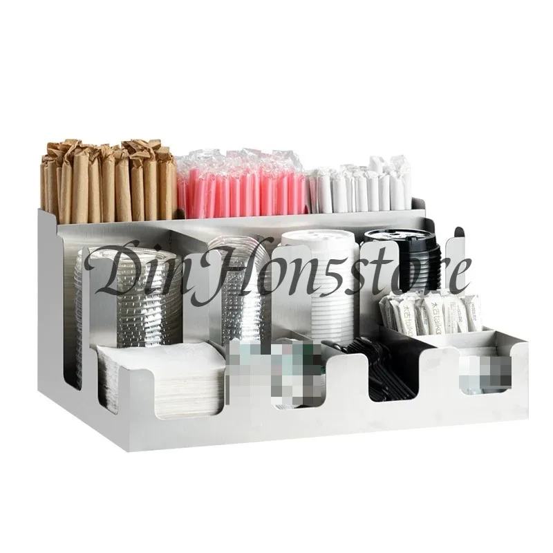 Multi-Functional Napkin Holder Milk Tea Shop Storage Box Multi-Grid Partition for Straws Thickened Material New Arrival Hot Sale