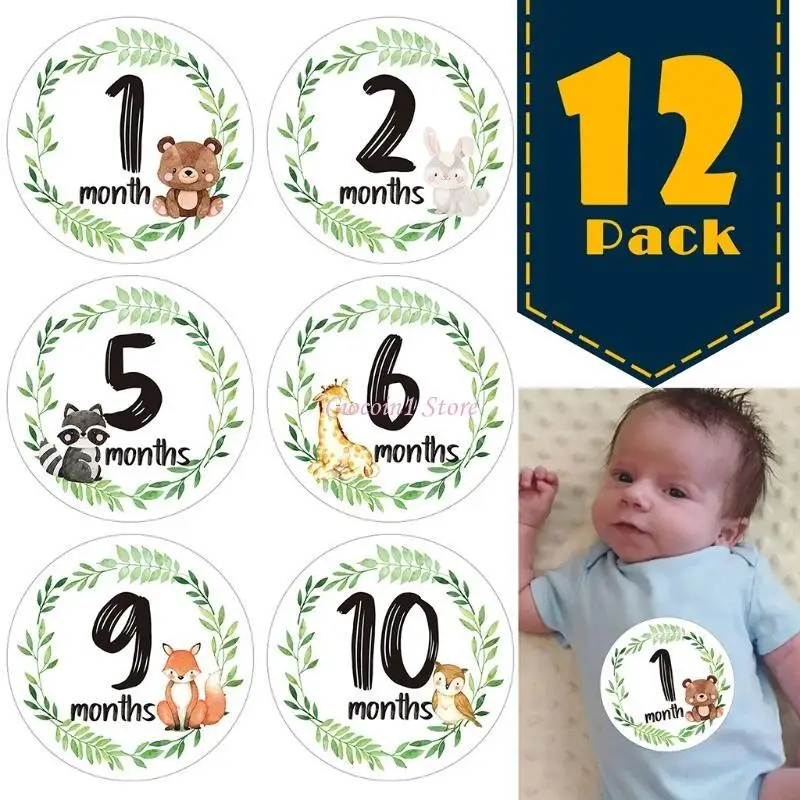 

Y1UB 12Pcs Cartoon Animal Floral Printed Stickers Newborn Baby Monthly Record Sticker