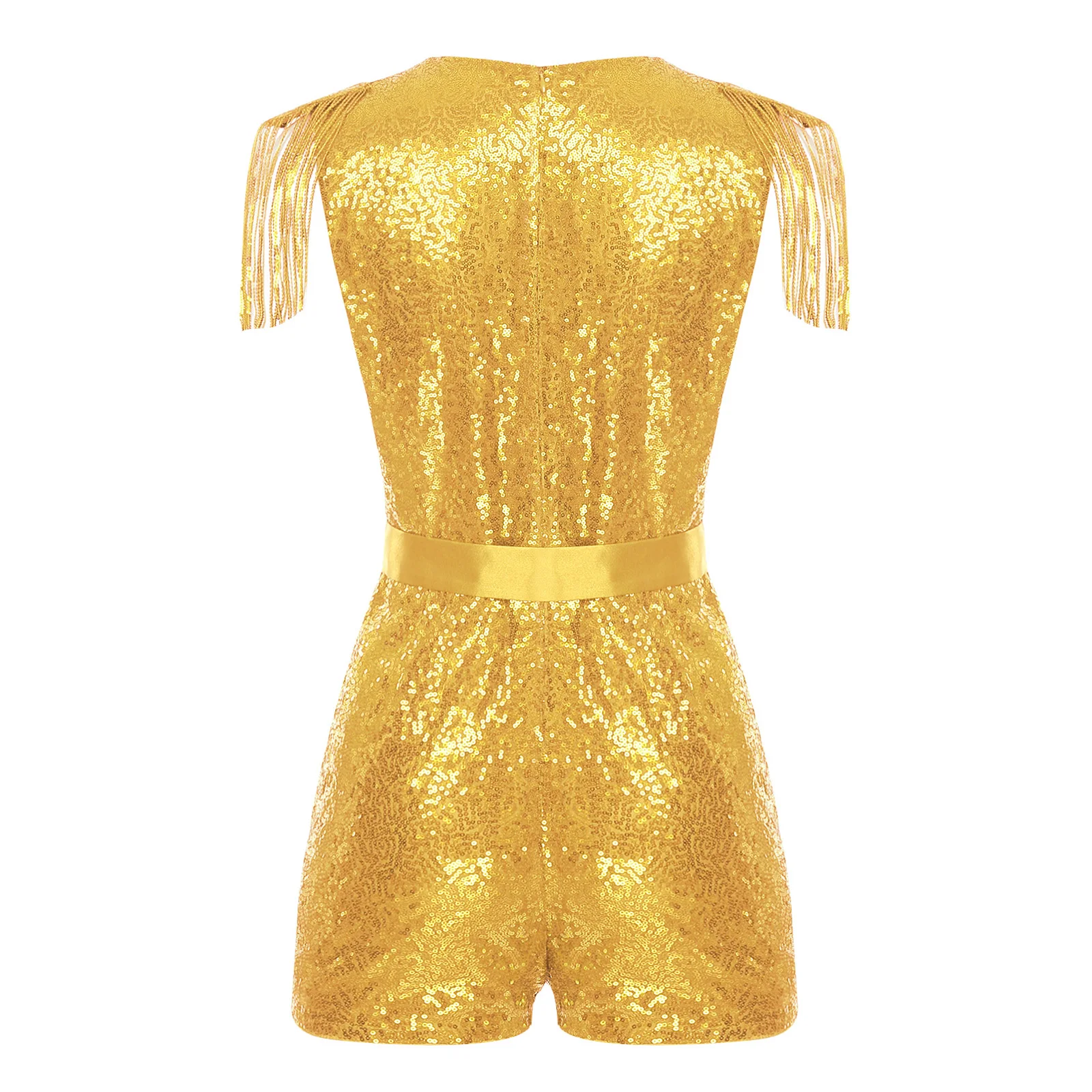 Pelele a la moda para mujer, monos con borlas y lentejuelas, monos con cuello en V sin mangas brillantes con cinturón, disfraz de fiesta de boda para discoteca Rave