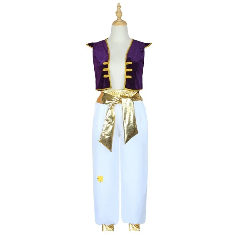 Aladdin Costumes Kids Boys Anime Aladdin Magic Lamp Prince Cosplay Costume Vest Pants Set for Children Halloween Party Clothes