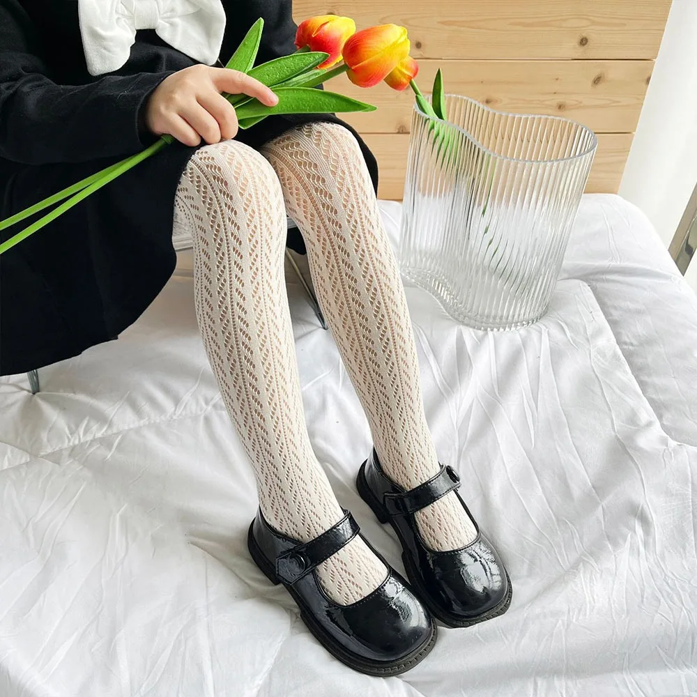 New Pure Cotton Girls Tights Breathable Mesh White Black Children's Pantyhose Lolita Leggings Summer