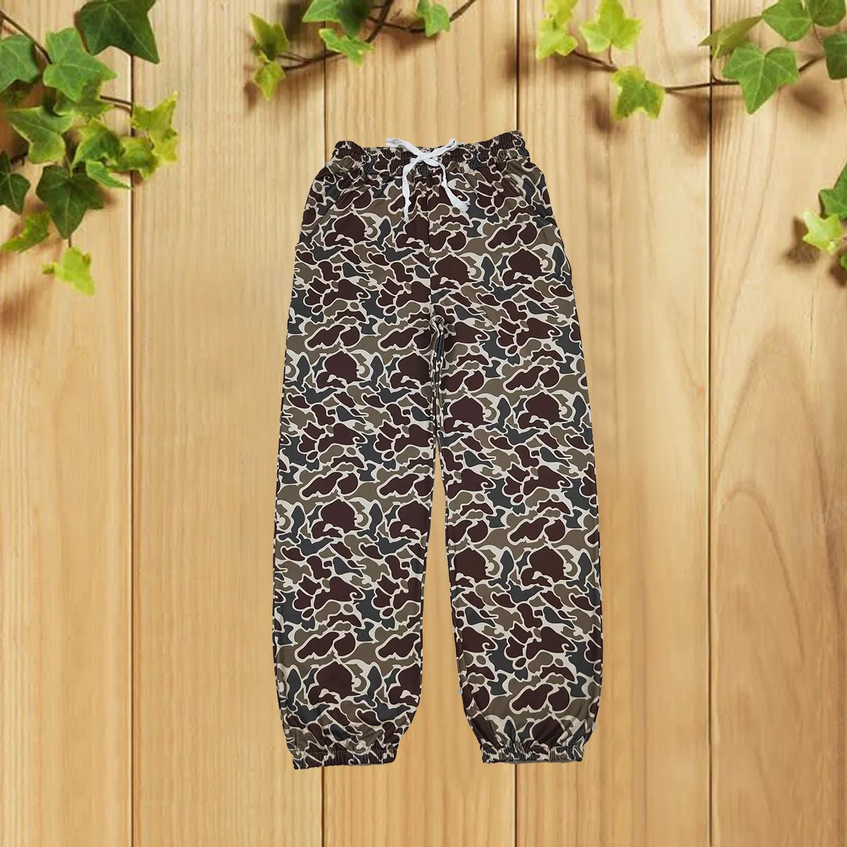 10.20 الخريف الحليب الحرير المرأة الكبار التمويه البني الأخضر مربوط بنطلون الرباط السراويل الطويلة