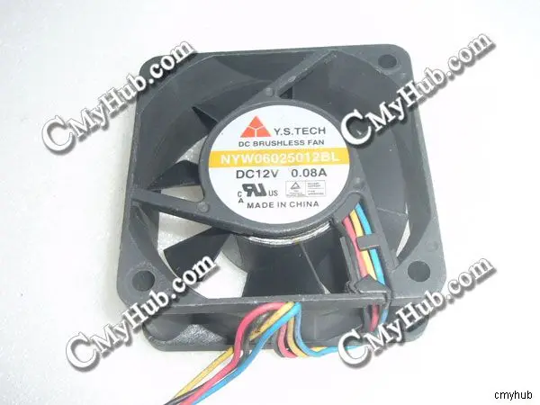 For Y.S.TECH NYW06025012BL DC12V 0.08A 6025 6CM 60mm 60x60x25mm 4Pin 4Wire Cooling Fan NYW06025012BL