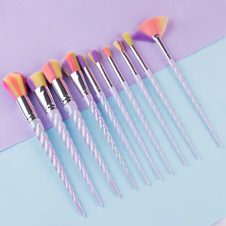 10pcs Unicorn Makeup Brushes With Colorful Bristles Handles Fantasy Makeup Brush Set Foundation Eyeshadow Brush Kit