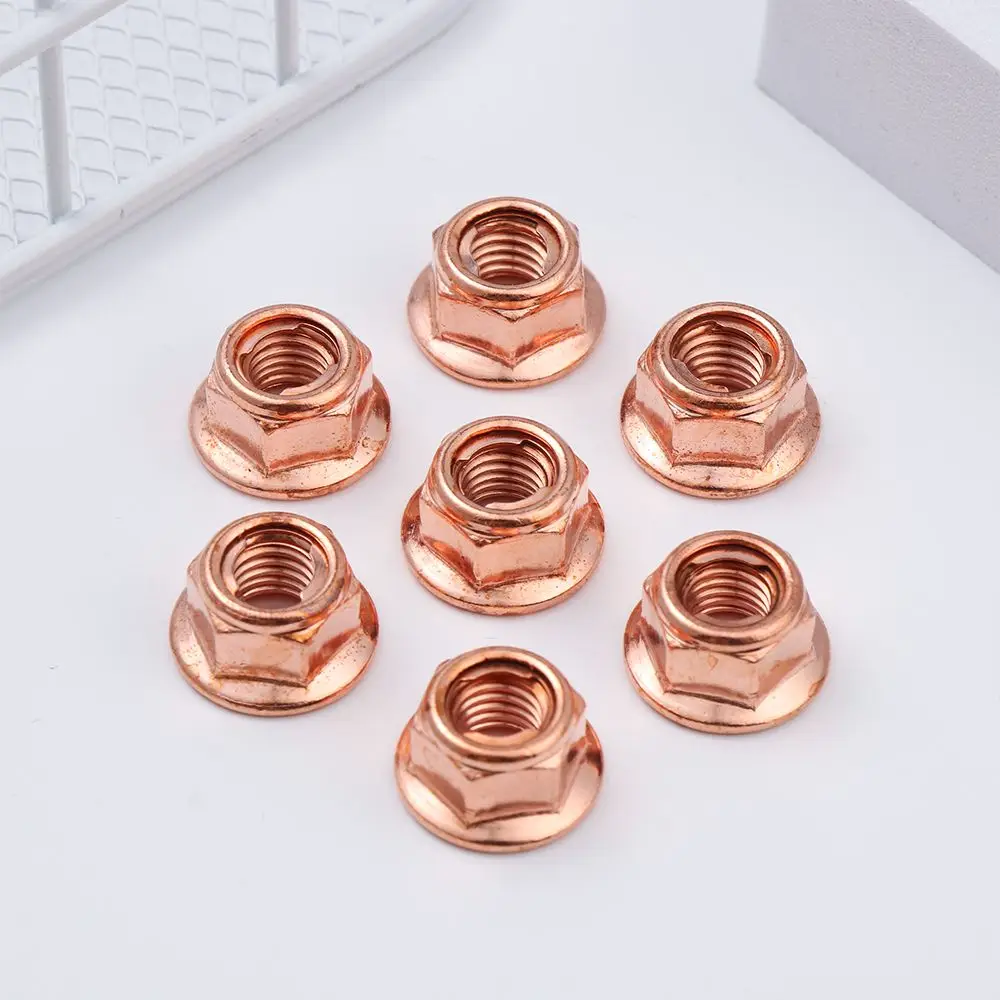 12Pcs M8 Nut Carbon Steel Copper Plated High Temperature Nuts High Quality Practical Hex Exhaust Nut Hardware Fasteners