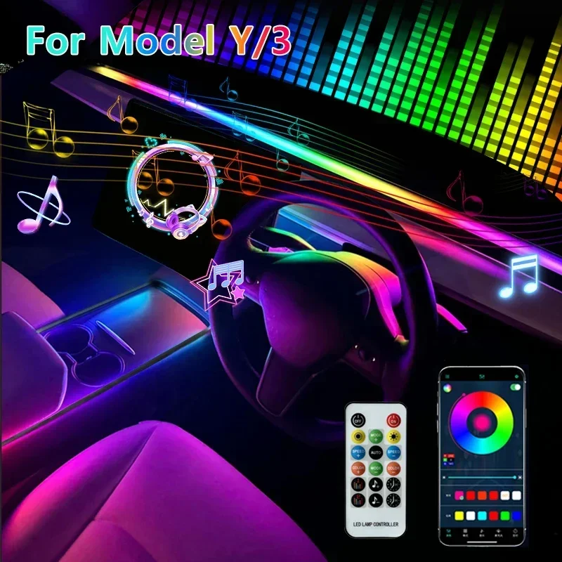 VASTZ Color Dashboard Ambient Lights for Tesla Model 3 Y LED Interior RGB Symphony Atmosphere Lamp USB APP Control  Screen Light