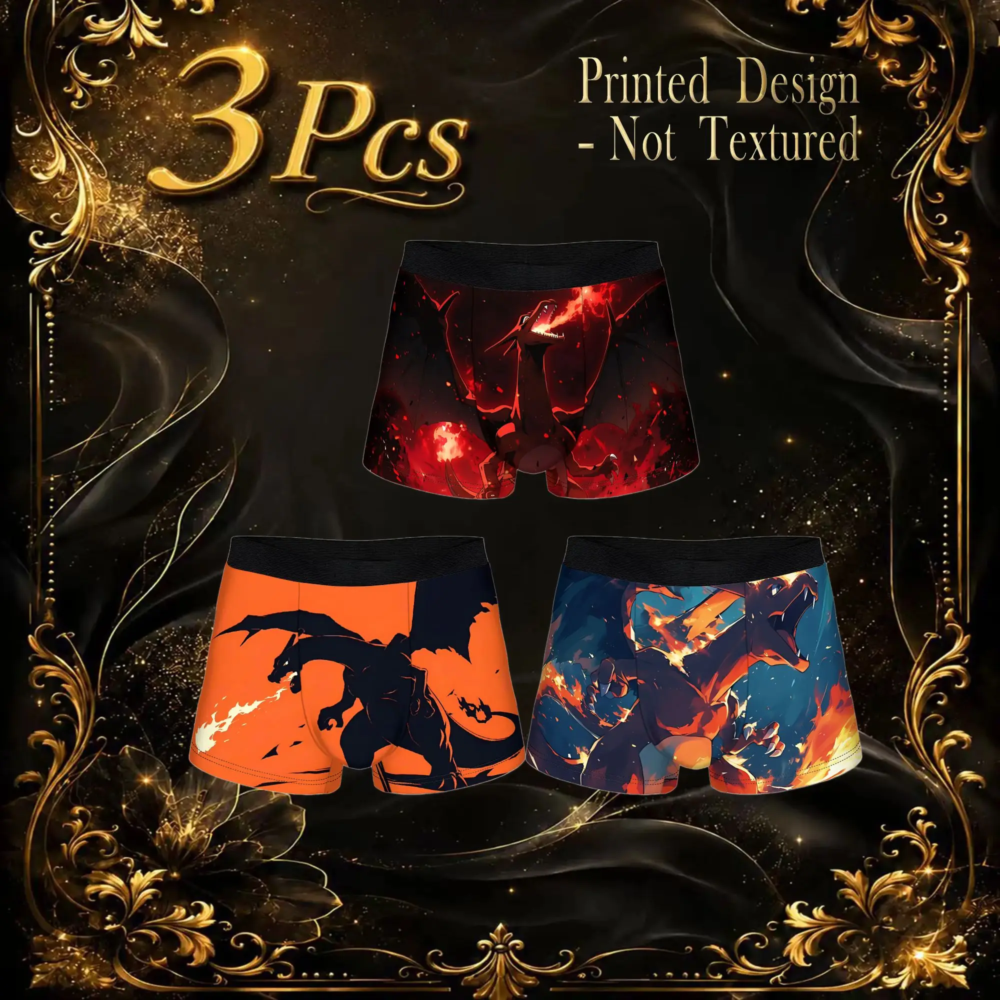 3Pcs  boxers Anime Pokemon Theme Underpants Breathbale Panties Men's Underwear Sexy Shorts Boxer Briefs