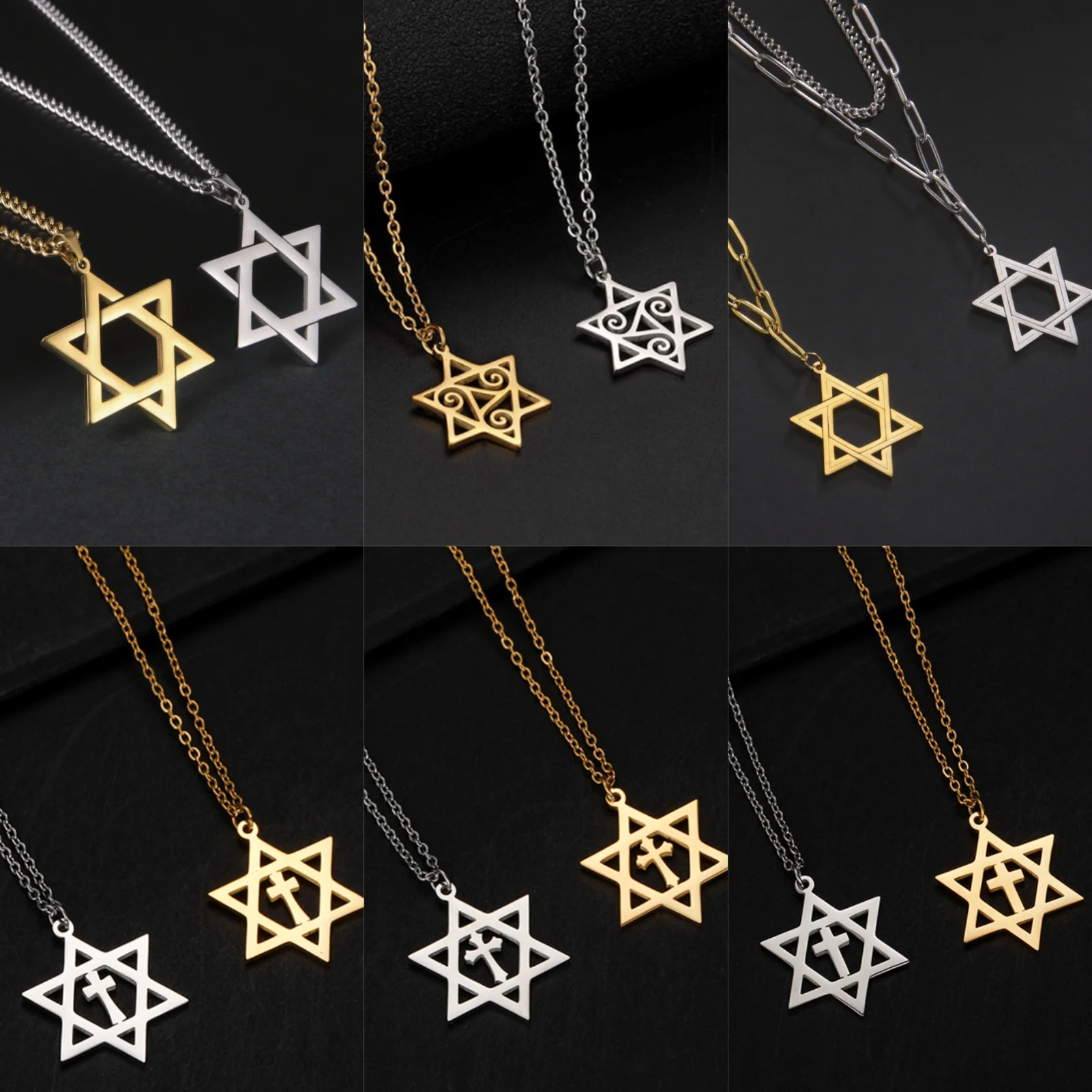 LIKGREAT Magen David Star Necklace for Men Women Israel Jewish Hexagram Pendant NeckChain Stainless Steel Cross Choker Jewelry