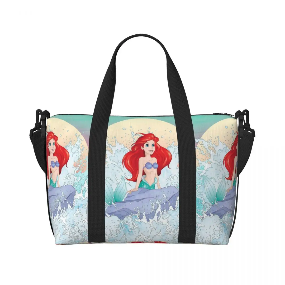 

Сумка-тоут «Маленькая Русалочка» на заказ, женская, большая вместимость, с принтом принцессы Ариэль, для спортзала, пляжа, путешествий, на плечо