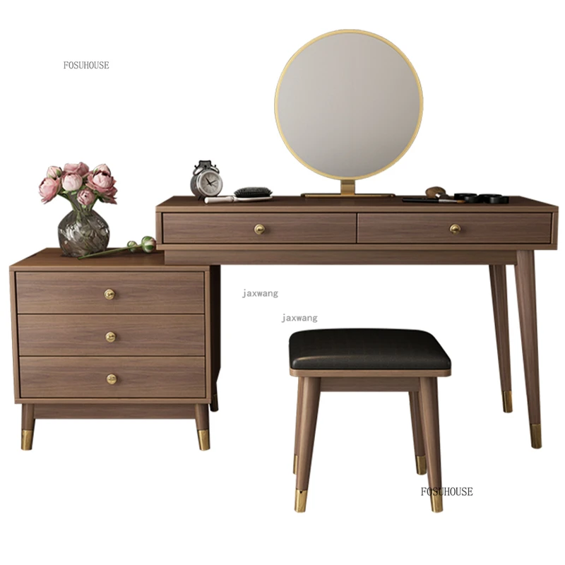 الشمال أثاث المنزل الفاخرة خزائن خشبية الإبداعية منضدة زينة بغرفة النوم السرير الجدول مصمم خلع الملابس البراز طاولة ماكياج