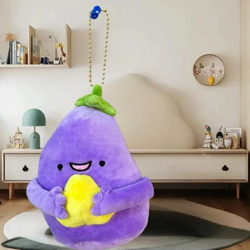 Porte-clés en peluche conçu aubergine, ensemble de 1/2 poupées en peluche, pendentif pour sac de filles, ornement de charme de sac à dos, trésor de poupée de Ragdoll confortable