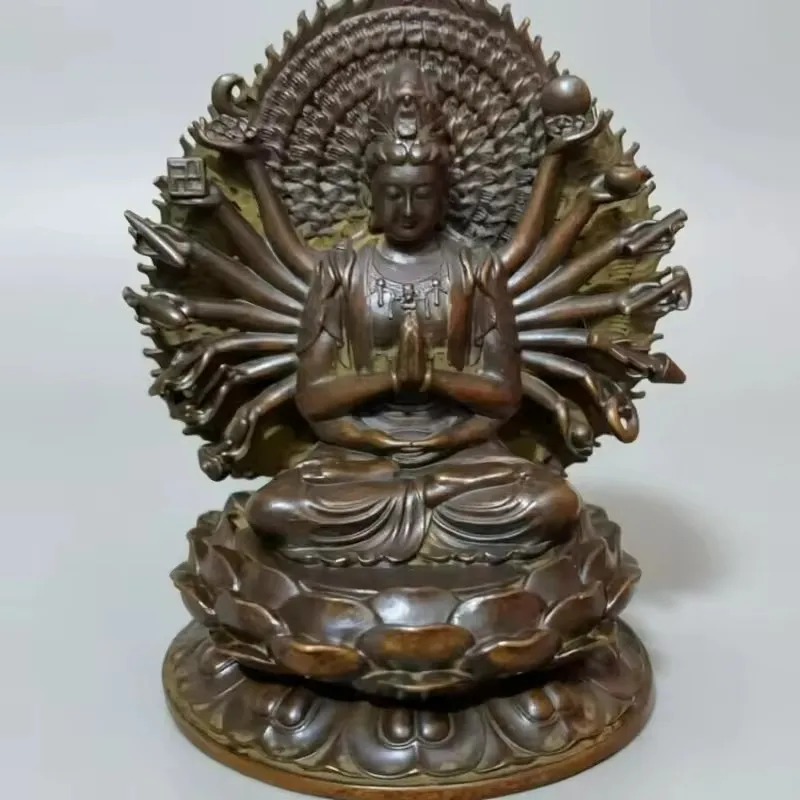 Antique Bronze Thousand-Armed Guanyin Creative Home Garden Living Room Porch Ornaments Miniature Statue Tea Pet Crafts Gifts