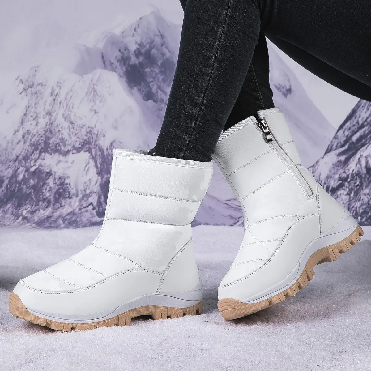 

Winter 2025 model of snow boots - women's mid-calf long plush cotton boots for skiing, anti-slip and warm, suitable for adults.