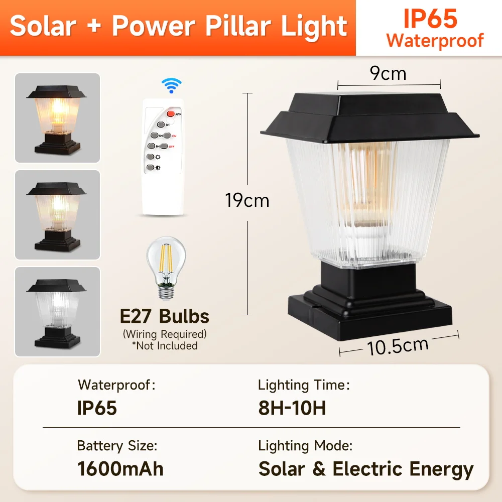 Solar Lamp Remote Control Waterproof Solar Post Light Outdoor Timed Solar Pillar Lights LED Post Light for Garden Patio Decor