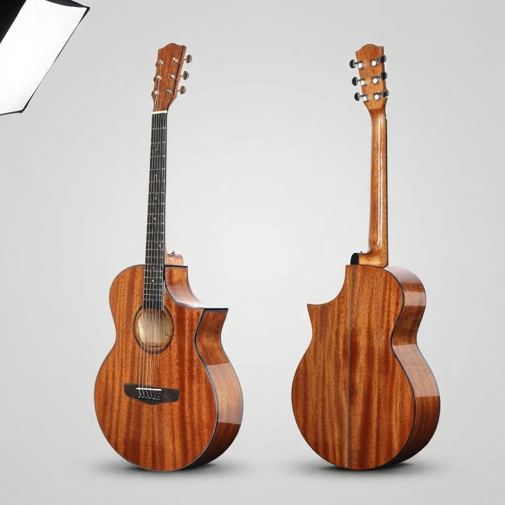6 String Special Cutaway Acoustic Folk Guitar Gloss Steel String for Beginner Adult Players Music Practice Stage Performance