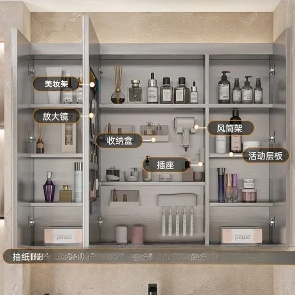 Smart mirror cabinet stainless steel beauty storage removable drain board bathroom with light wall hanging Guangdong Foshan