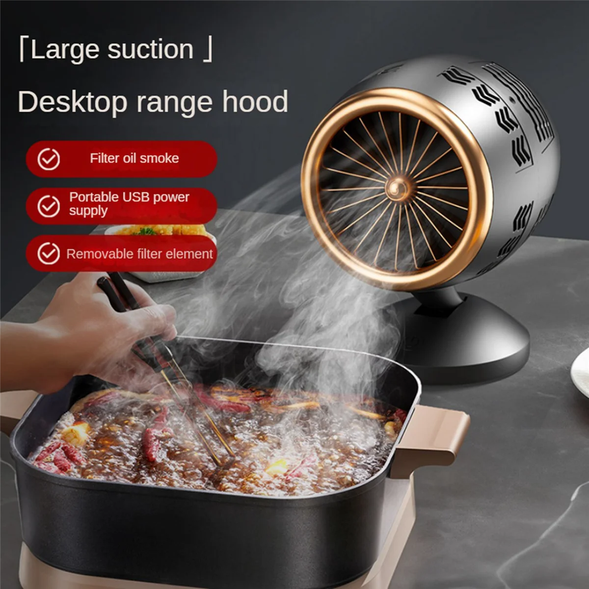 Portátil Desktop Range Hood com Filtro, Exaustor de Cozinha, USB Recarregável, Churrasco, Hot Pot