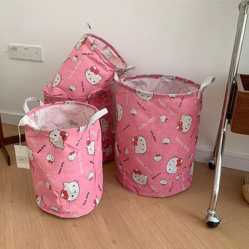 Hello Kitty Sanrio Storage Bins Cartoon Girls Student Dormitories Anime Clothing Dirty Clothes Toys Kawaii Storage Bag Gifts