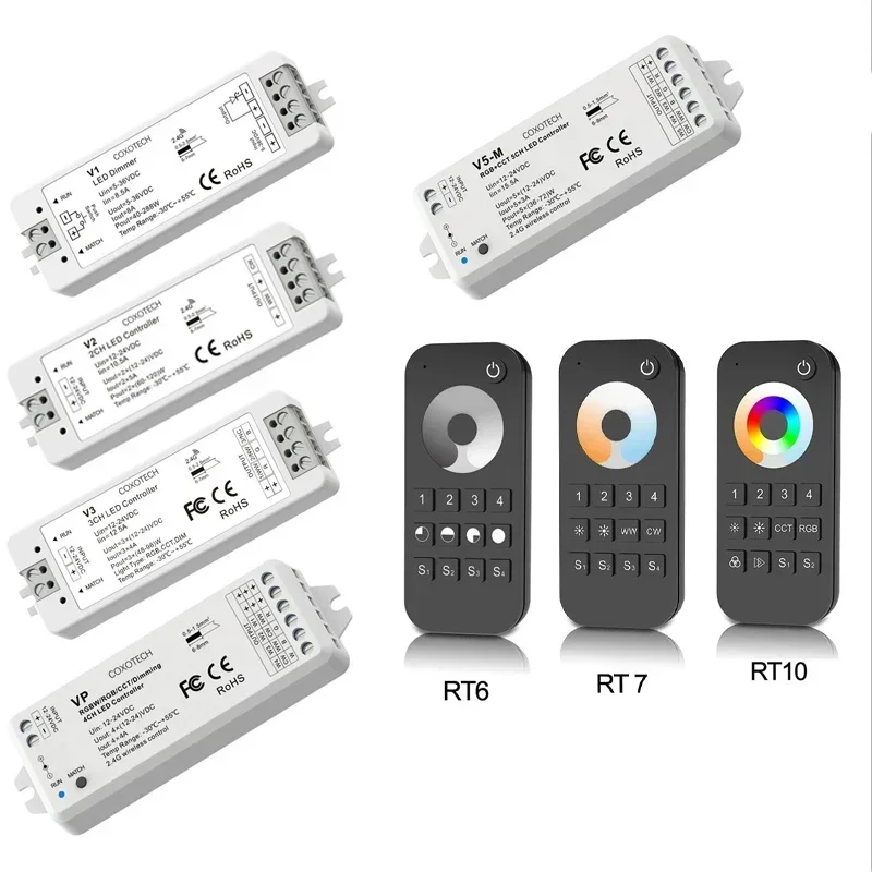 

RGBCCT/RGBW/RGB/CCT/Dimming LED Controller DC12V-24V 2.4G Wireless Remote Controller