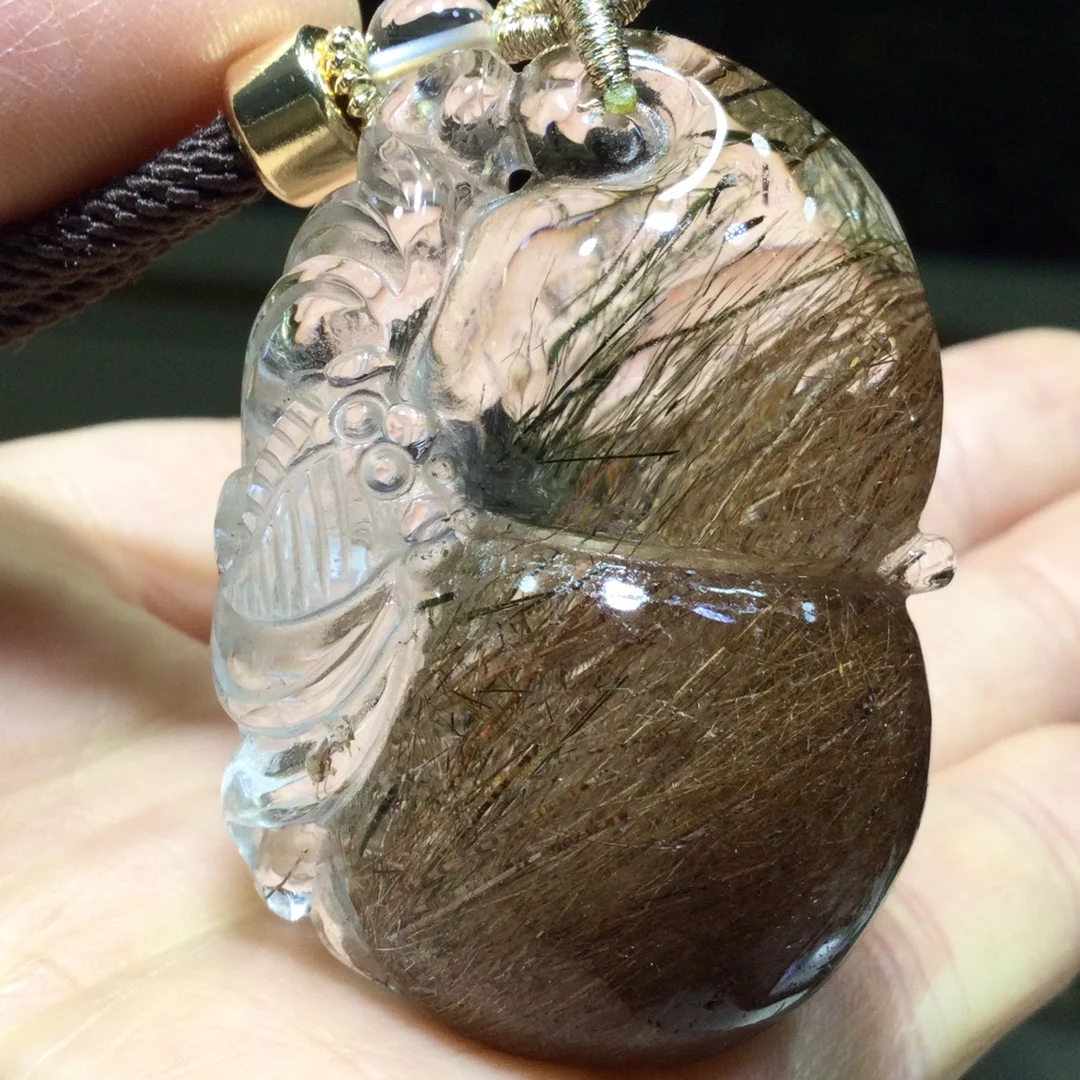 الذهب الطبيعي Rutilated قلادة من الكوارتز زهرة 42*30*18.5 مللي متر القرع Rutilated الكوارتز مجوهرات النحاس الرجال النساء البرازيل AAAAAAA #6