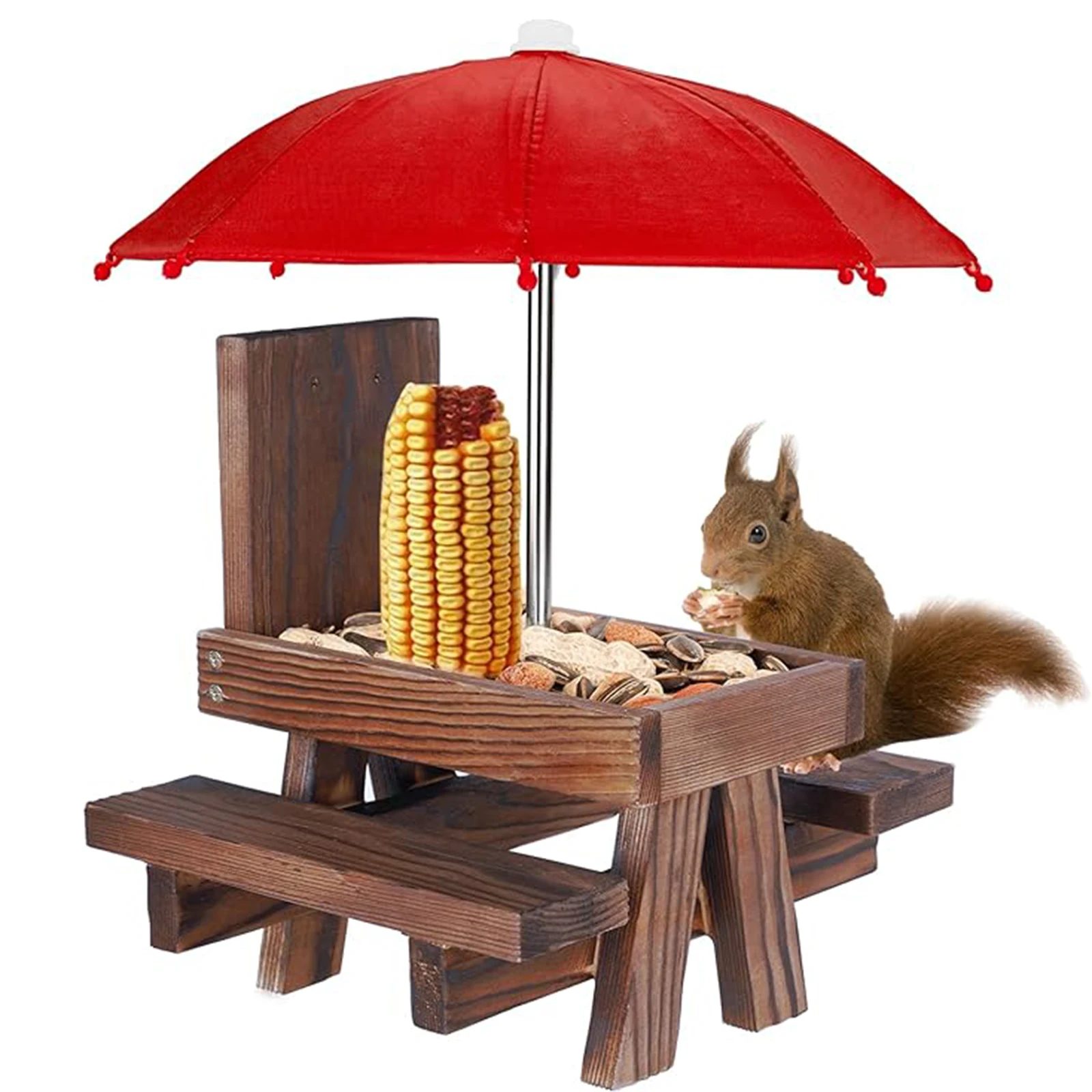 مغذي السنجاب الوظيفي ، مغذي السنجاب للفناء الخلفي ، مغذي السنجاب الخارجي مع مظلة ، هيكل صلب #2