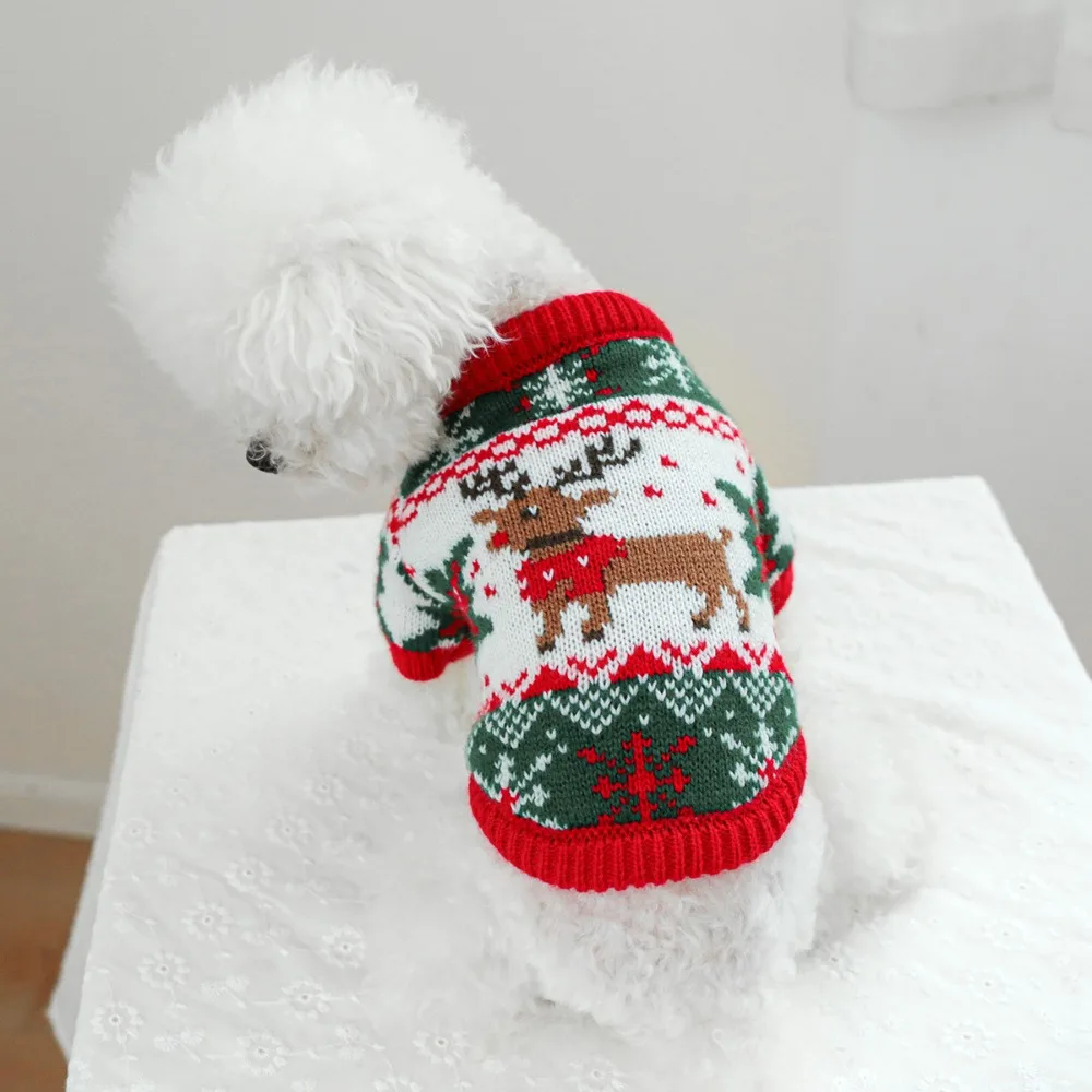 

Pet Supplies Cartoon Pattern Pet Christmas Sweater Warm Soft Dog Snowflake Sweater Christmas Puppy Clothes for Cats and Dogs