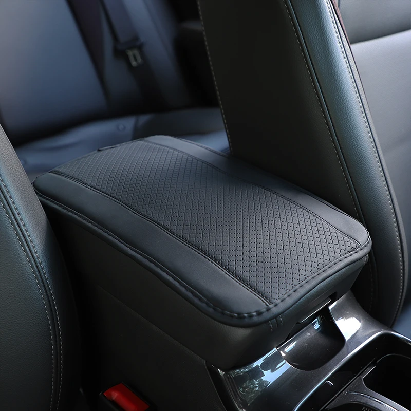 Almofada de braço de carro em relevo com padrão de verificação de couro PU de fio duplo combinando com cores Almofada de console central Item de decoração de carro