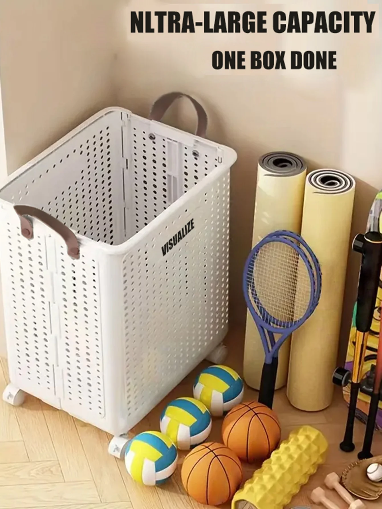 ตะกร้าเก็บของอเนกประสงค์แบบมีล้อพับได้ 1 ชิ้น ตะกร้าใส่ผ้าสกปรก เหมาะสำหรับจัดระเบียบห้องน้ำและระเบียง