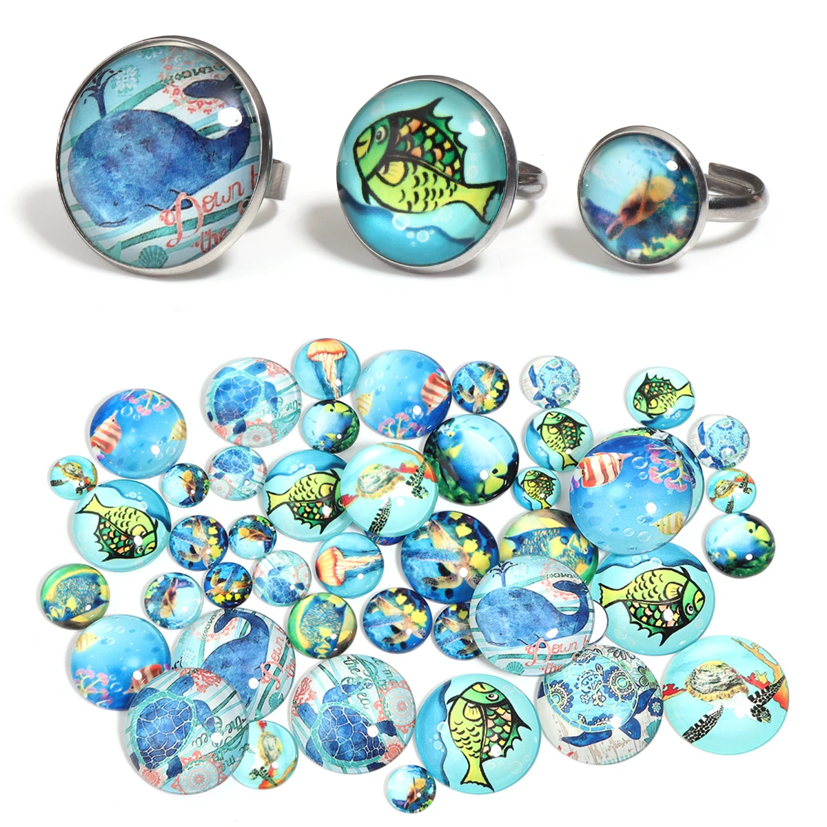 

10 шт., стеклянные кабошоны с синим океаном, синий оргазм, круглые кабошоны с плоской задней частью для изготовления ювелирных изделий, ожерелье, браслет, аксессуары