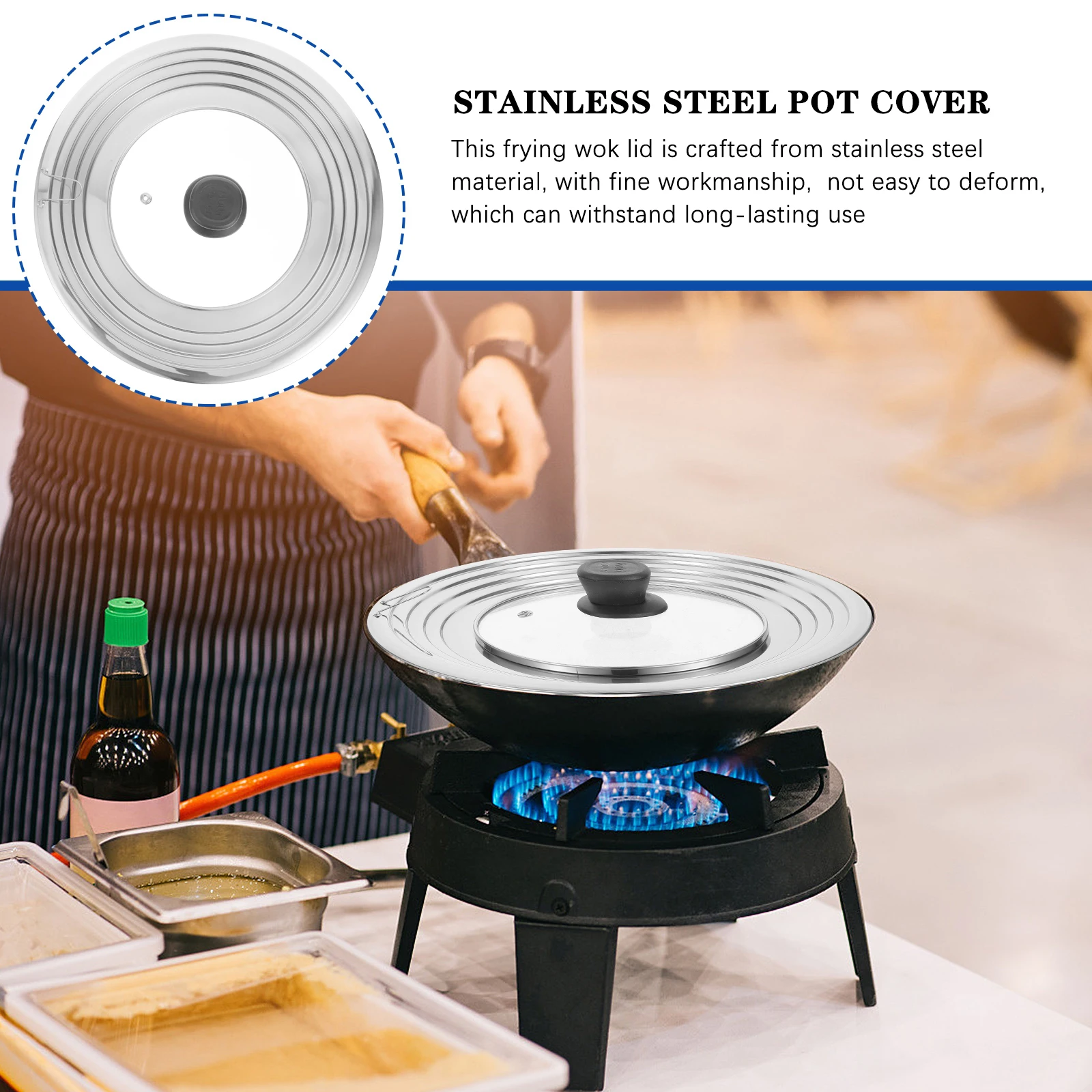 

Thickened Glass Pot Lid with Stainless Steel Handle Anti-Cracking Visible Cookware Cover for Frying Pan and Kitchen Use