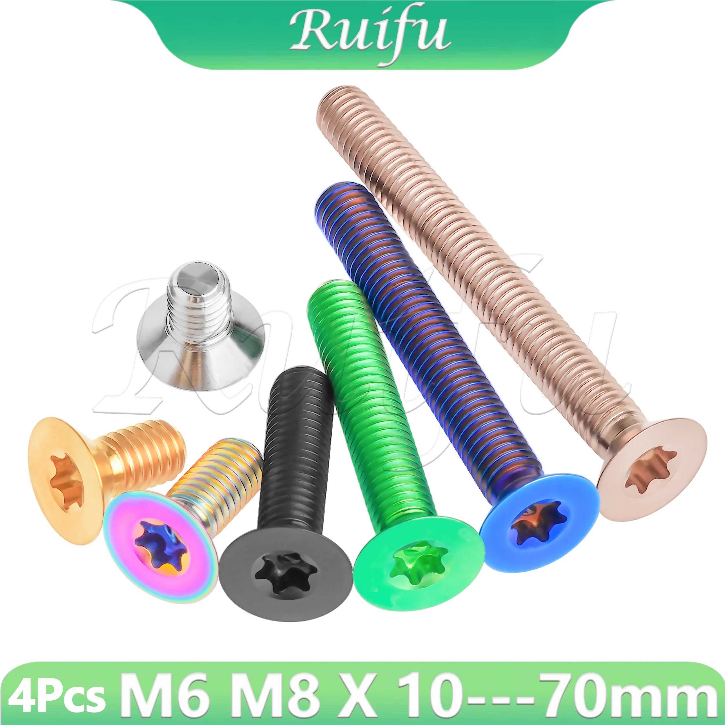 Titanium Bolt 4PCS  M6/M8x10 12 15 20 25 30 35 40 45 50 55 60 65 70mm Countersunk Torx Head Screw Fasteners