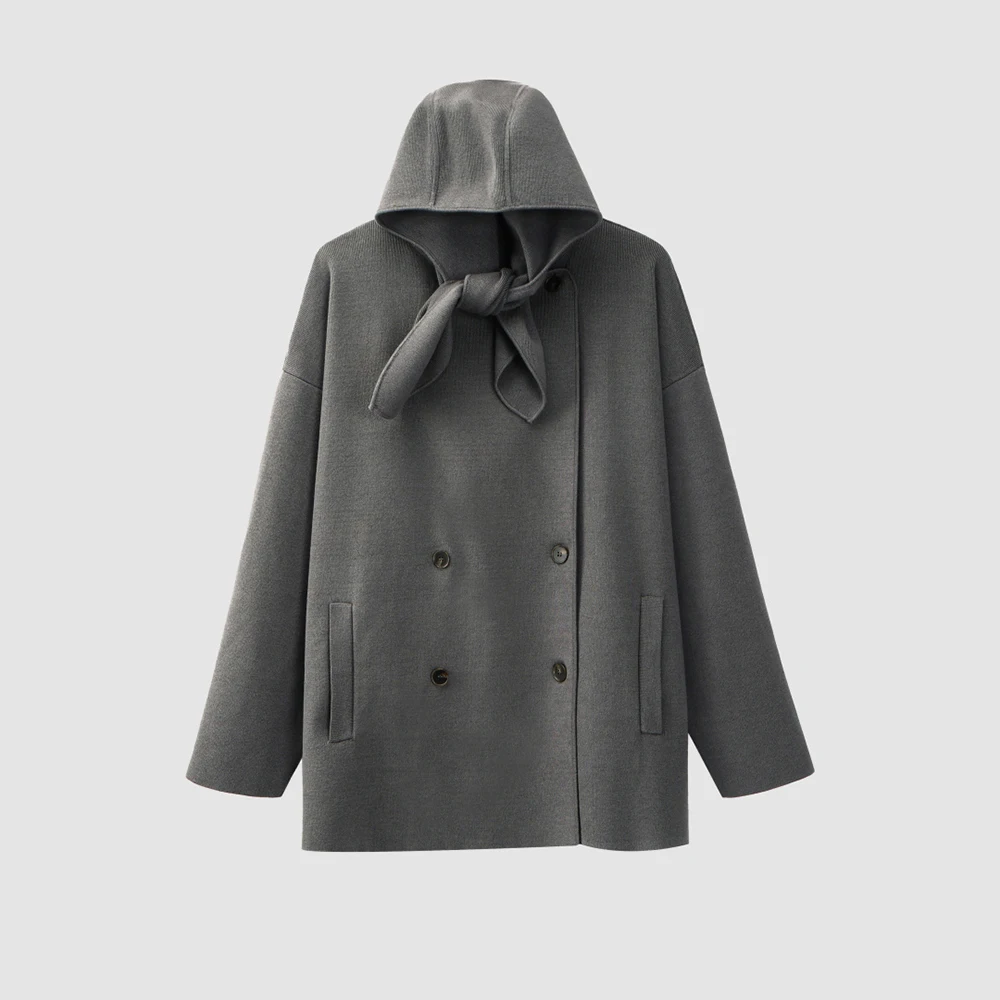 

Женский вязаный кардиган с капюшоном на шнуровке, двубортный, минималистичный, элегантный, повседневный, свободного кроя, весна 2026, новинка Y2K