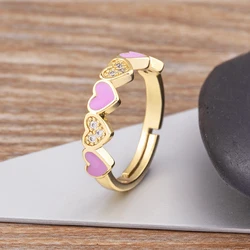 Nidin New Sweet Cute Drip Oil Creative Cartoon Rings Women Fashion Korean Candy Colors Heart Adjustable Zircon Luxury Jewelry
