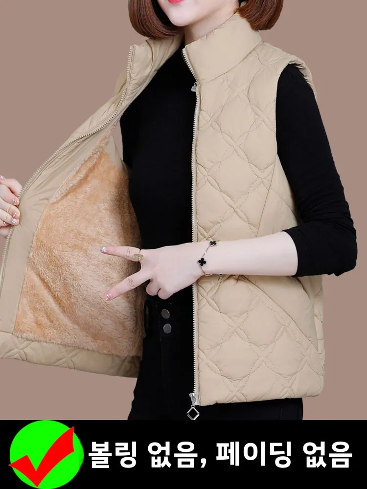 

Women's Fce Lined Thiened Cotton Vest Winter New Sle Mid-aged Mom Svel Vest Large Size Outerwear Jaet