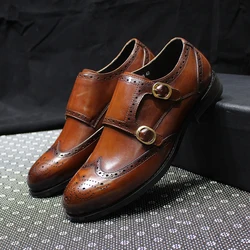 Brogue scarpe formali con cinturino da monaco da uomo in vera pelle fatte a mano con doppia fibbia punta a spalla scarpe da sposa da lavoro per uomo