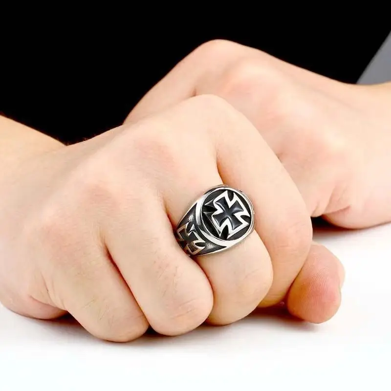 Cross Pattern Ring for Men Punk Vintage Silver Color Finger Ring Party Jewelry Gift