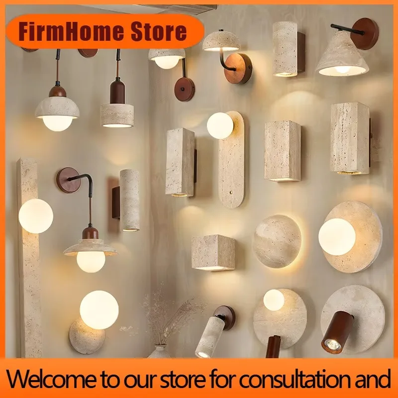FirmHome StoreJapanese-style Wabi-sabi Wind Yellow Travertine Wall Lamp Bedroom Bedside Wall Lamp B & B Hotel Entrance Corridor