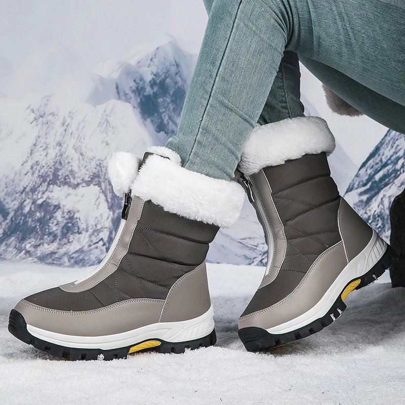 Women\'s Boots Winter Warm 2023 High Quality Ankle Snow Boots Women\'s Snow Boots Zipper Comfortable Waterproof Plush Hiking Boots