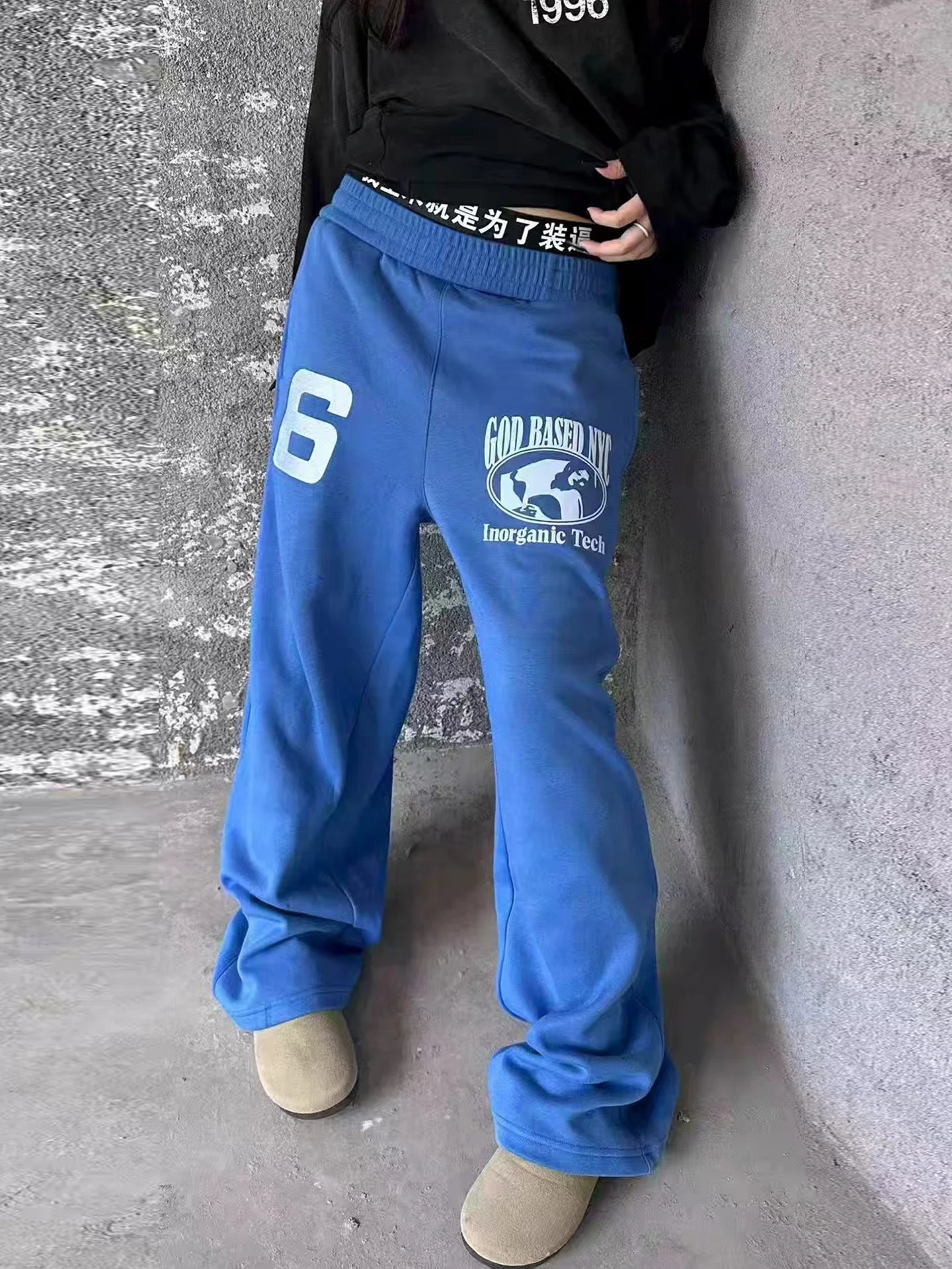 

American Streetwear Letter Print Wide Leg Sweatpants ex Vintage Lazy Loose Casual Sports Trousers Straight Cut Long Pants